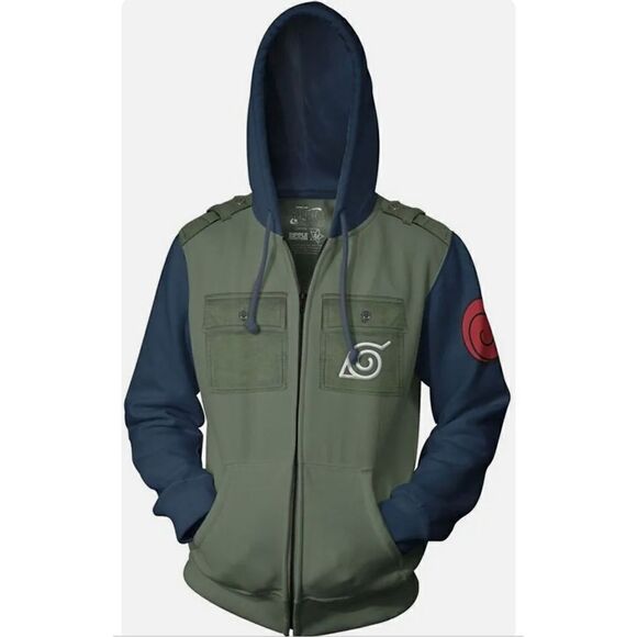 Naruto Shippuden Kakashi cosplay military fleece zip up hoodie sweatshirt S/S - Picture 4 of 11